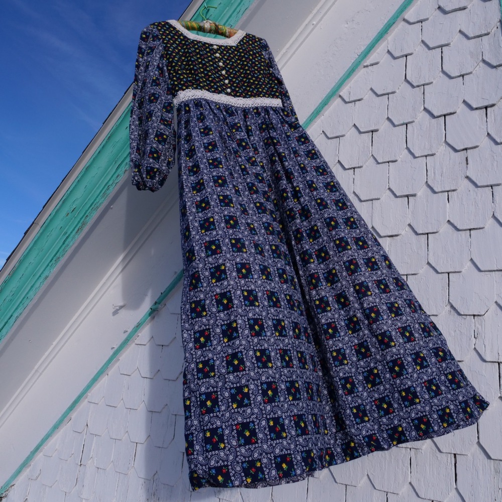 Great vintage 70s calico‎ print maxi peasant dress - Picture 4 of 8